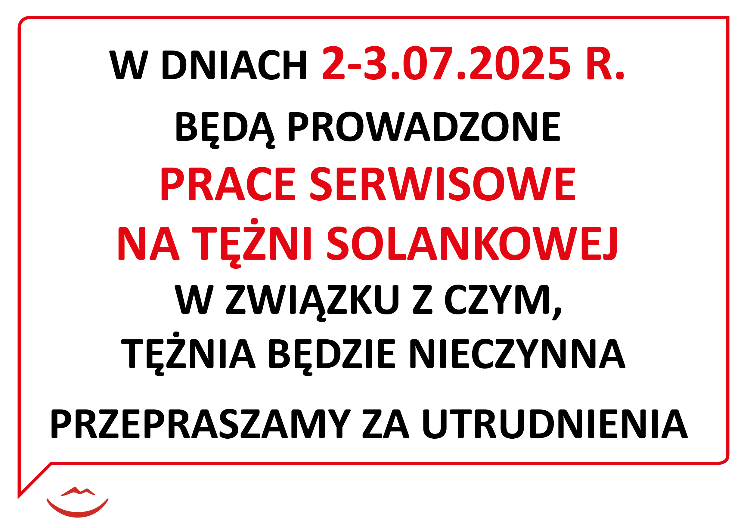 aktualność: 02-03.07.2025 R. PRACE SRWISOWE NA TĘŻNI SOLANKOWEJ