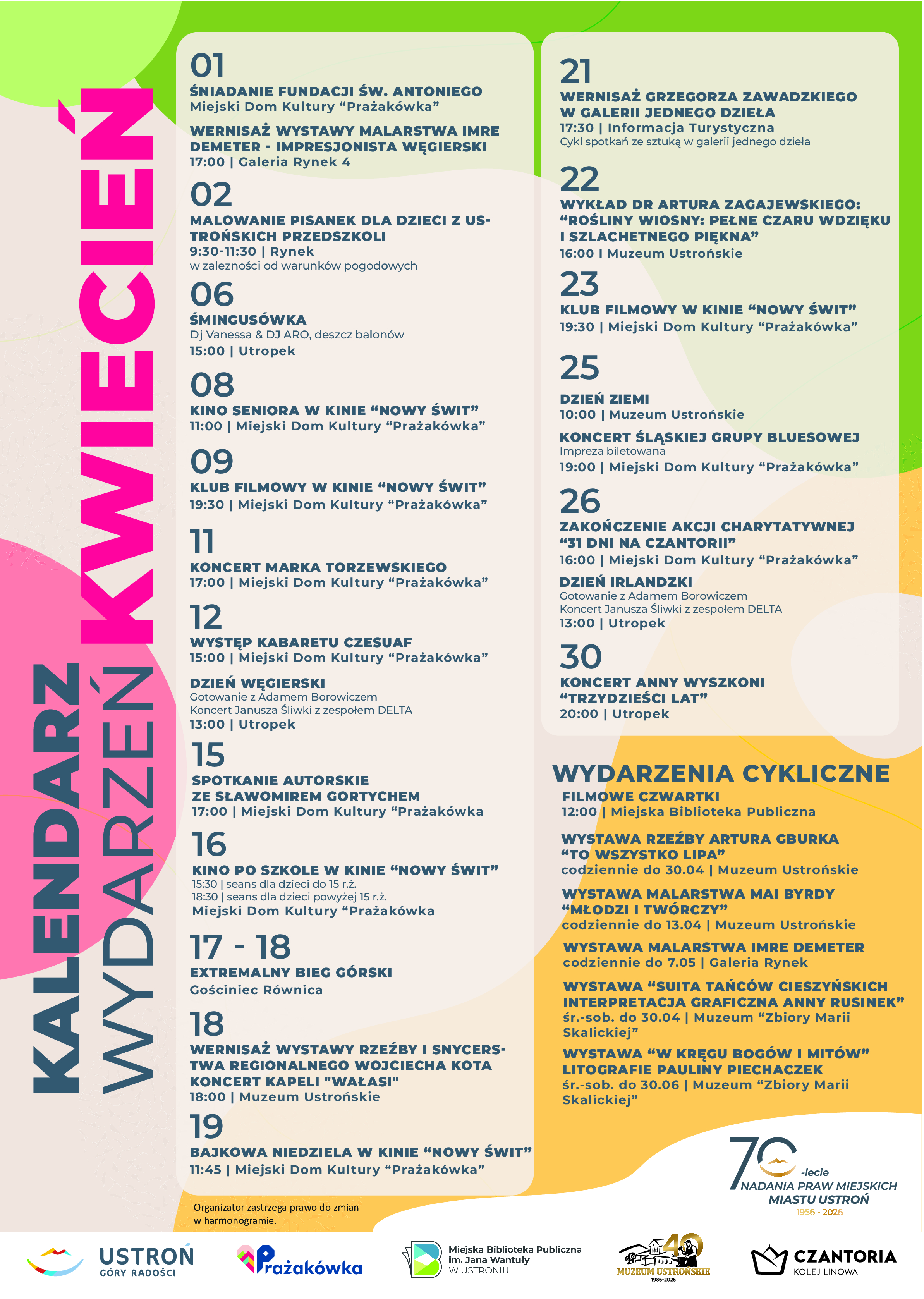 aktualność: Kalendarz wydarzeń - KWIECIEŃ 2026