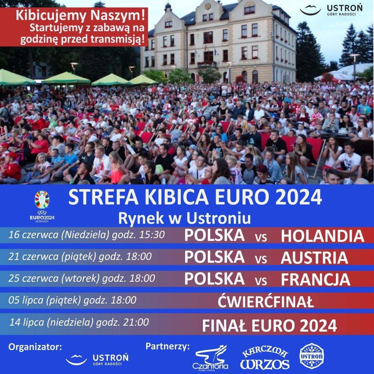Wydarzenie: Strefa kibica EURO 2024, Kiedy? 2024-07-05 18:00, Gdzie? Rynek w Ustroniu