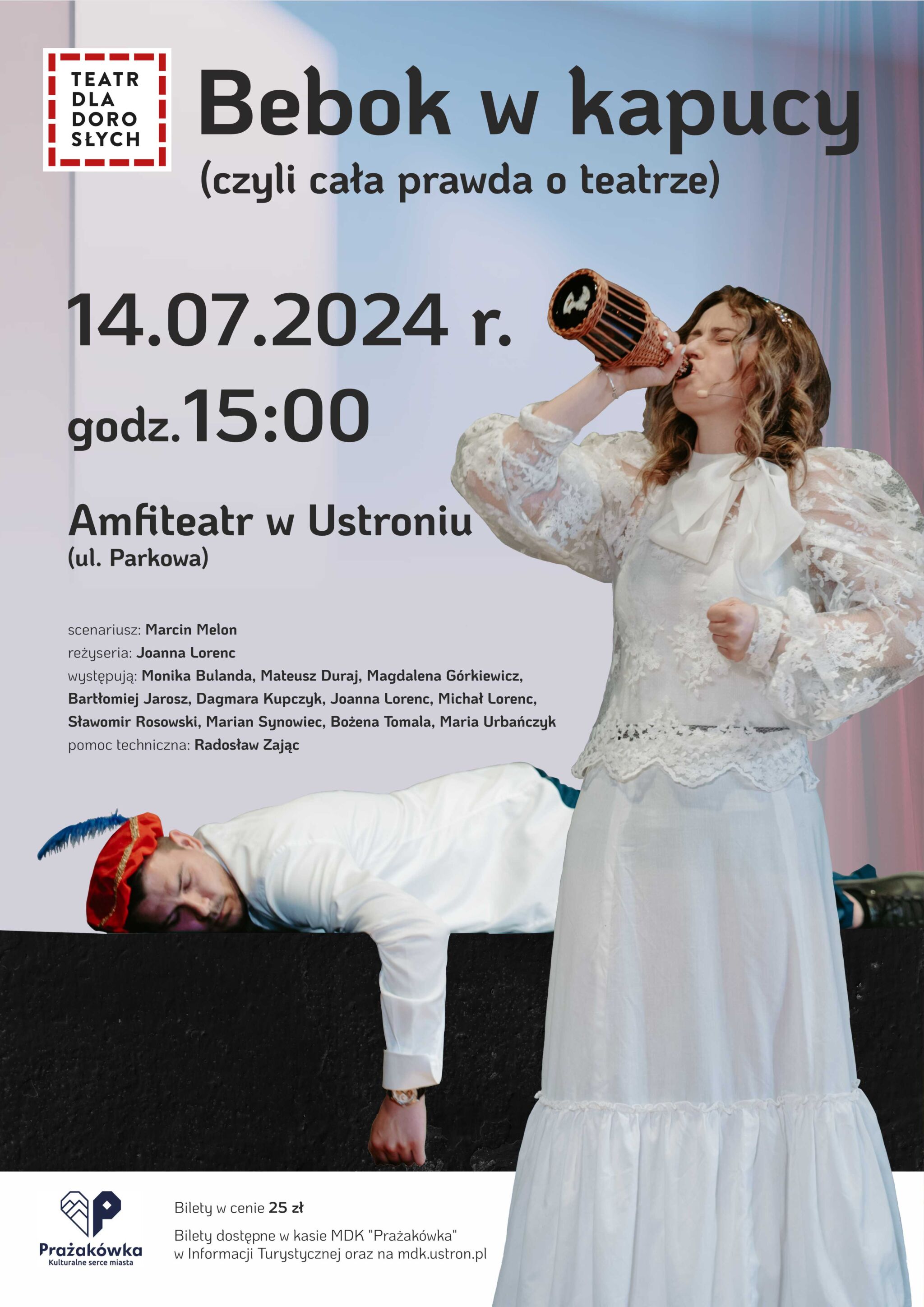 Wydarzenie: Spektakl Bebok w kapucy (czyli cała prawda o teatrze), Kiedy? 2024-07-14 15:00, Gdzie? Ustroń