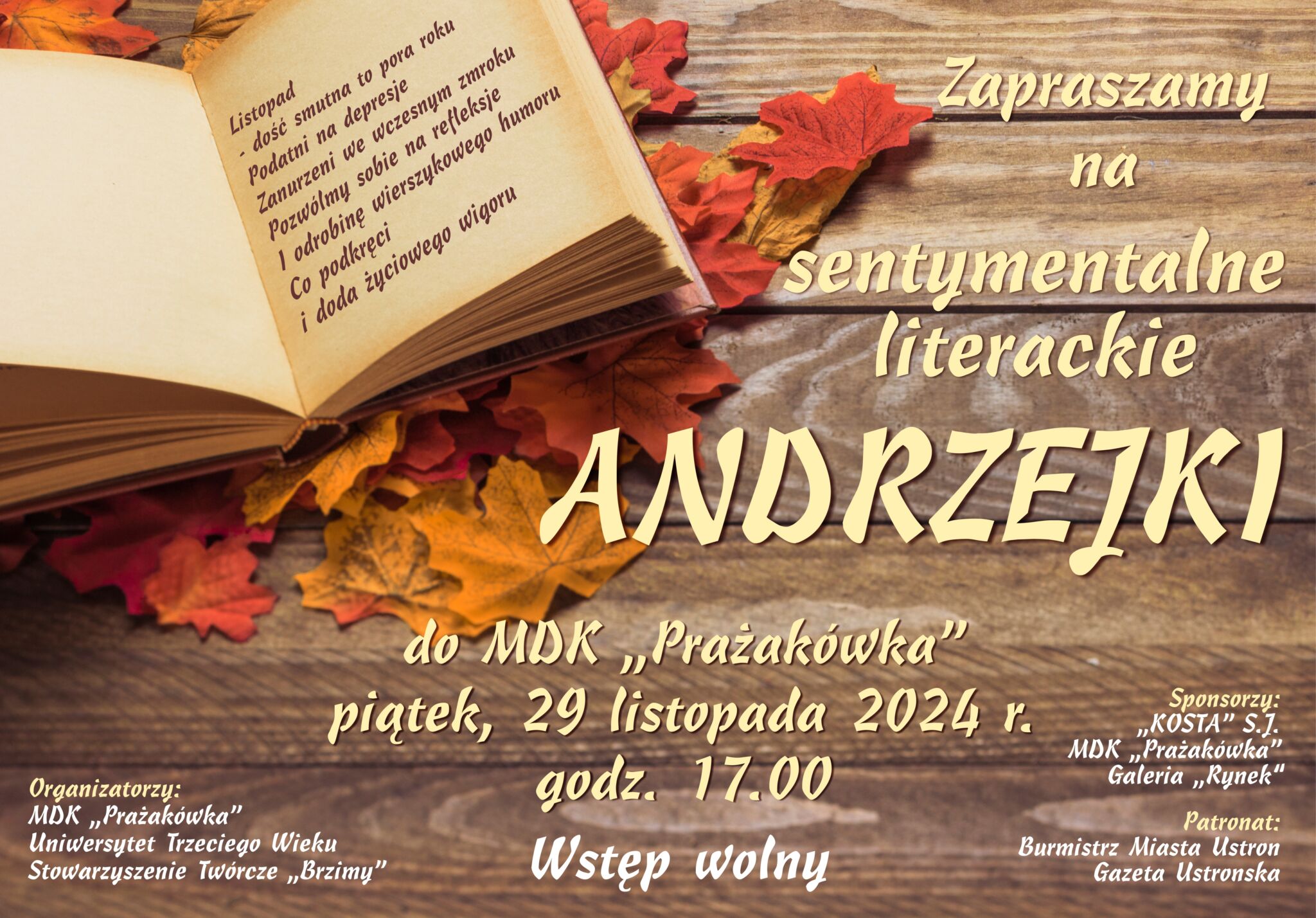 Wydarzenie: Sentymentalne literackie Andrzejki, Kiedy? 2024-11-29 17:00, Gdzie? MDK Prażakówka (ul. Daszyńskiego 28)